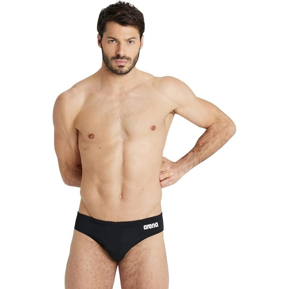 ARENA Men’s Team Solid Swim Brief MaxLife Athletic Swimwear (Black/White, US 30